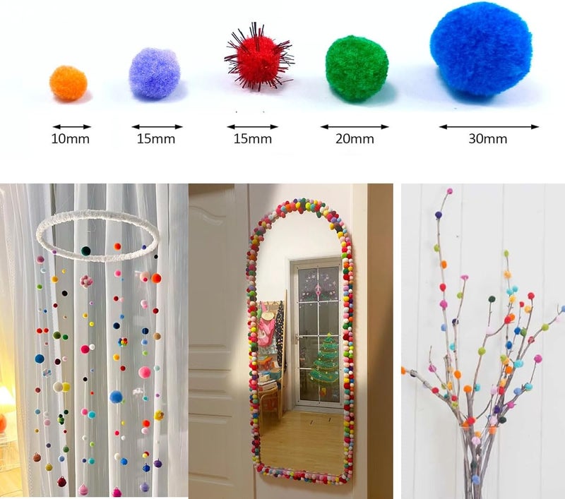 FKEYTO 500 PCS Pompoms for Crafts,Pom Poms in Bright & Bold Assorted Colors,Pompoms for Arts and Craft Making Decorations，Assorted Sizes - Image 2